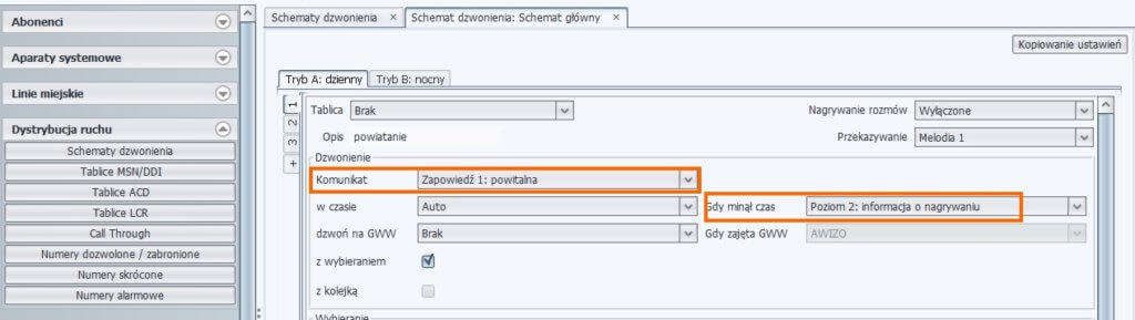 Zapowiedzi na schemacie dzwonienia – ProximaWeb/LibraWeb